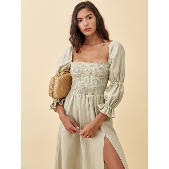 REFORMATION Hyland khaki Linen Dress size XS NWOT - Picture 1 of 10